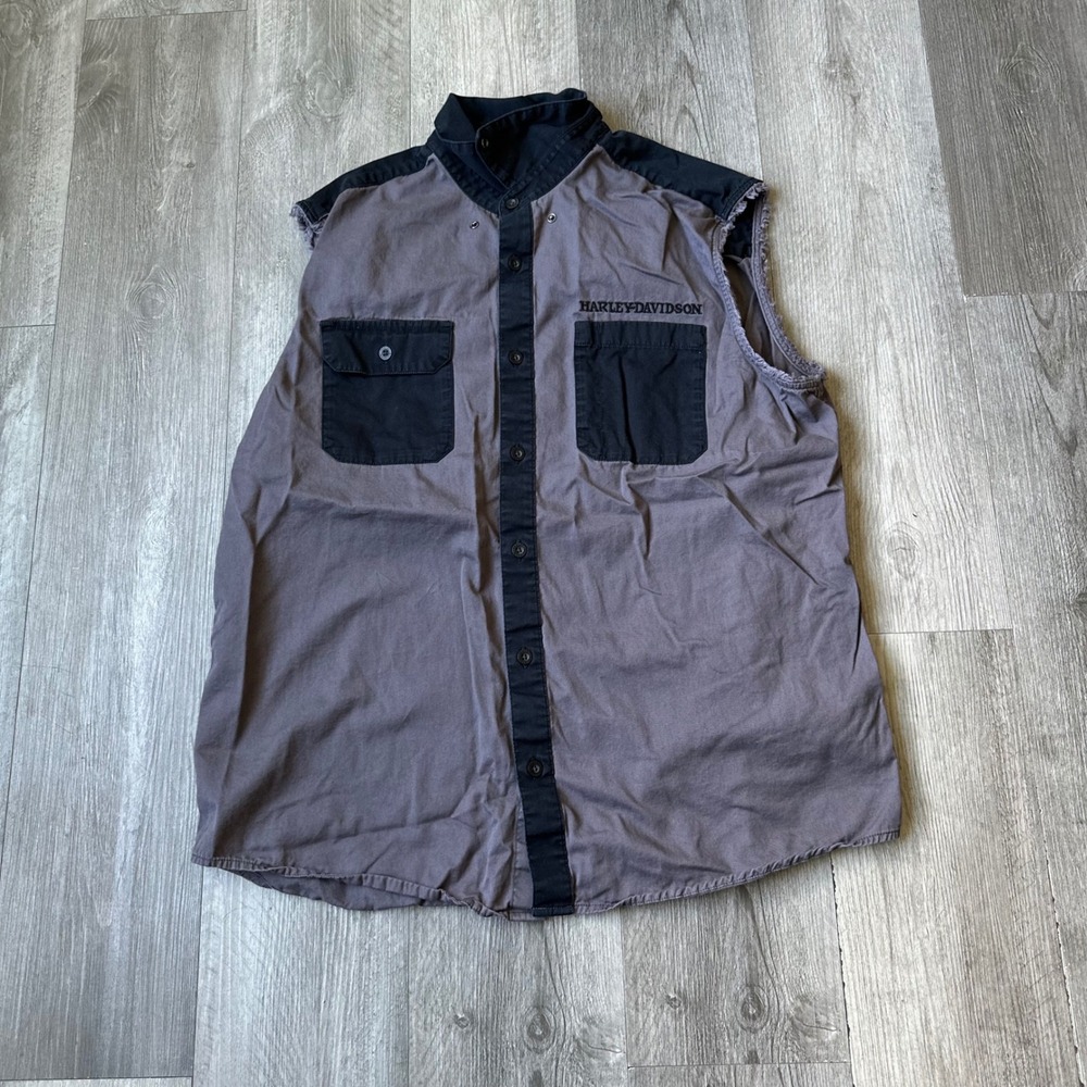 Harley-Davidson Skull Cut-Off Vest Shirt Gray Black XL Biker - Picture 3 of 6